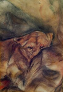 Growling Lioness Paste on paper 1992 80cmx67cm