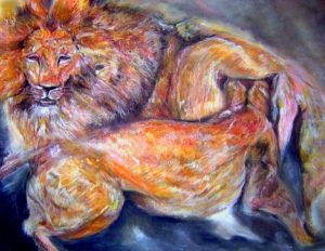 Lion Chase Pastel on paper 2005 55cmx70cm